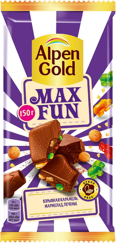 Шоколад молочный ALPEN GOLD Max Fun со взрывной карамелью