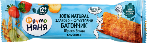 Батончик фруктово-злаковый ФРУТОНЯНЯ Яблоко, банан, клубника, с 12 месяцев, 25г, детальное фото