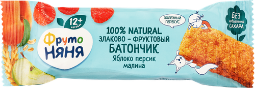 Батончик фруктово-злаковый ФРУТОНЯНЯ Яблоко, персик, малина, с 12 месяцев, 25г, крупный план