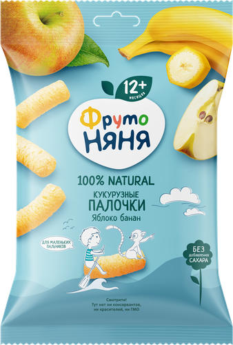 Палочки кукурузные ФРУТОНЯНЯ с яблоком и бананом, с 12 месяцев, 20г, картинка