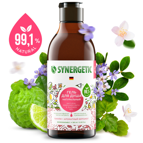Гель для душа SYNERGETIC Пачули и ароматный бергамот, 380мл, фотография