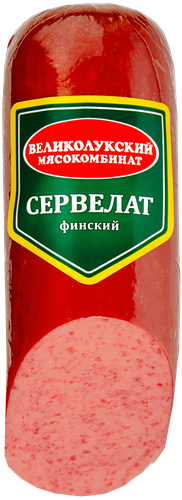 Колбаса копчено-вареная МК ВЕЛИКОЛУКСКИЙ Сервелат Финский, 400г, детальное фото