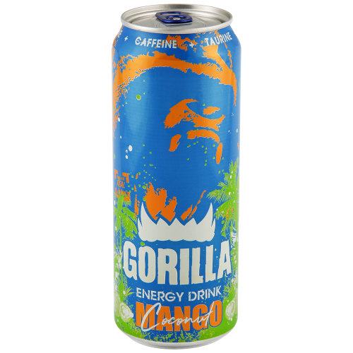 Напиток энергетический GORILLA Mango Coconut тонизирующий сильногазированный, 0.45л, крупный план