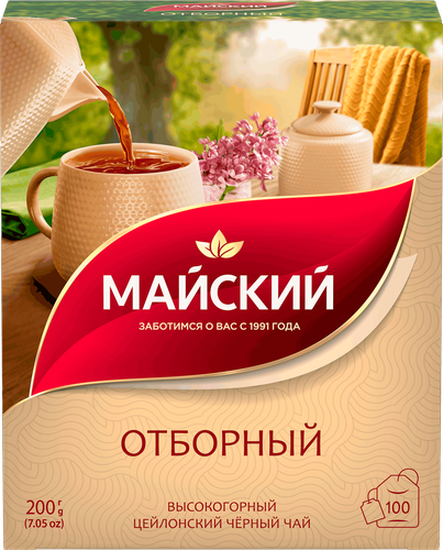 Чай черный МАЙСКИЙ Отборный Цейлонский байховый листовой, 100пак, вид