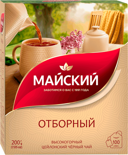 Чай черный МАЙСКИЙ Отборный Цейлонский байховый листовой, 100пак, детальное фото
