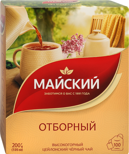 Чай черный МАЙСКИЙ Отборный Цейлонский байховый листовой, 100пак, вид