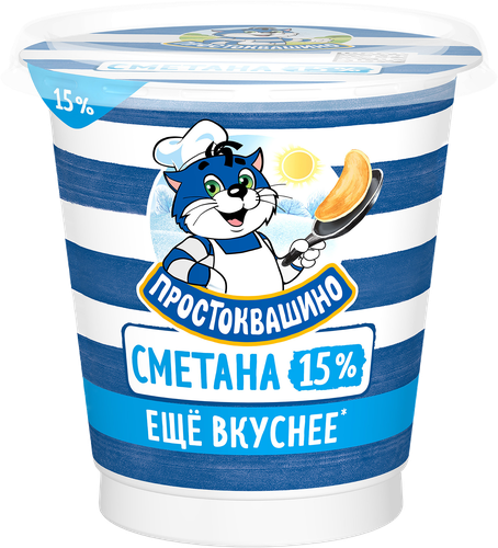 Сметана ПРОСТОКВАШИНО 15%, без змж, 300г, вид