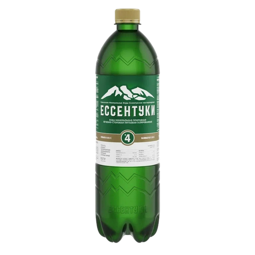 Вода минеральная ЕССЕНТУКИ №4 лечебно-столовая газированная ГОСТ, 1л, крупный план