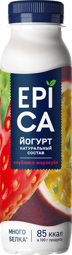 Йогурт питьевой EPICA с клубникой и маракуйей 2,5%, без змж, 260г, фотография