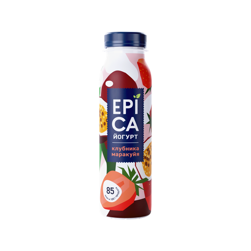 Йогурт питьевой EPICA с клубникой и маракуйей 2,5%, без змж, 260г, вид