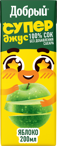 Сок ДОБРЫЙ Active kid Супер Джус Яблочный, 0.2л, крупный план