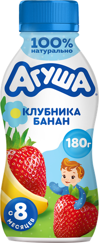 Йогурт питьевой детский АГУША Клубника, банан 2,7%, с 8 месяцев, без змж, 180г, изображение