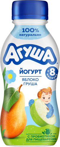 Йогурт питьевой детский АГУША Яблоко, груша 2,7%, с 8 месяцев, без змж, 180г, фото