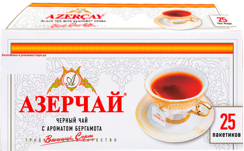 Чай черный АЗЕРЧАЙ с ароматом бергамота, 25пак, крупный план
