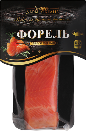 Форель слабосоленая ДАРЫ ОКЕАНА филе-кусок с кожей, 150г, вид