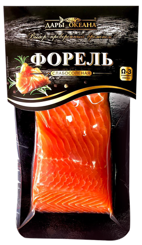 Форель слабосоленая ДАРЫ ОКЕАНА филе-кусок с кожей, 150г, фото