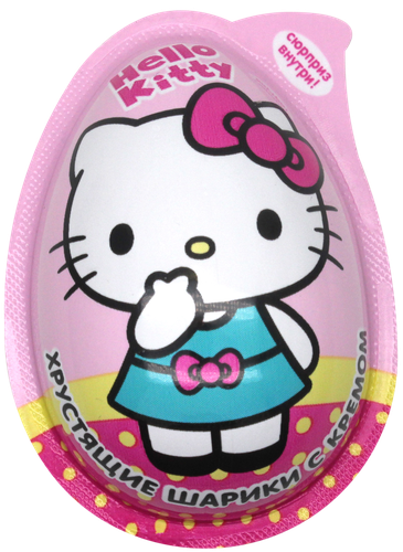 Хрустящие шарики HELLO KITTY с кремом и игрушкой, в капсуле в форме яйца, 15г, детальное фото
