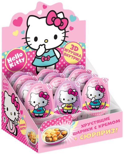 Хрустящие шарики HELLO KITTY с кремом и игрушкой, в капсуле в форме яйца, 15г, фото