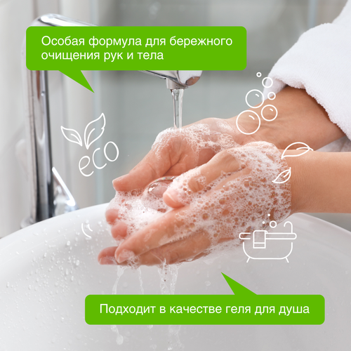 Жидкое мыло для рук и тела SYNERGETIC Цветущий инжир и лотос, биоразлагаемое, 380мл, детальное фото