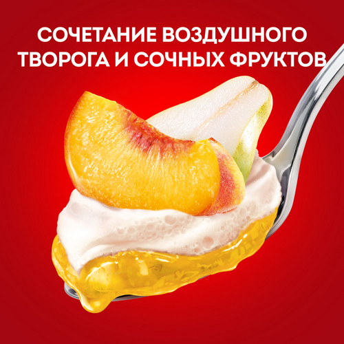Десерт творожный ЧУДО Творожок взбитый двухслойный Персик, груша 4,2%, без змж, 100г, вид