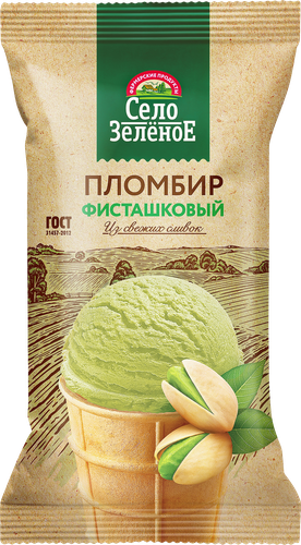 Мороженое СЕЛО ЗЕЛЁНОЕ Пломбир фисташковый 15%, без змж, вафельный стаканчик, 70г, вид