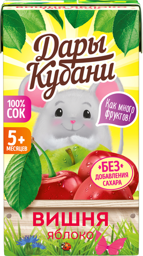 Сок фруктово-ягодный ДАРЫ КУБАНИ Яблоко и вишня, с 5 месяцев, 125мл, картинка
