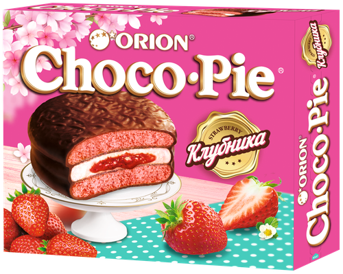 Бисквит ORION Choco Pie Strawberry, 360г, крупный план