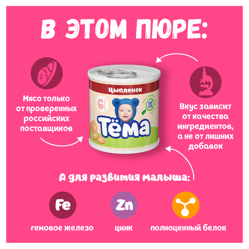 Пюре мясное ТЕМА Цыпленок, с 6 месяцев, 90г, фотография