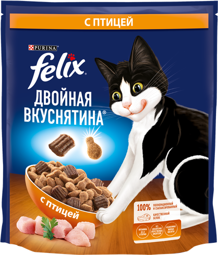 Корм сухой для взрослых кошек FELIX Двойная вкуснятина с птицей, 600г, детальное фото