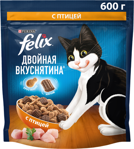 Корм сухой для взрослых кошек FELIX Двойная вкуснятина с птицей, 600г, детальное фото
