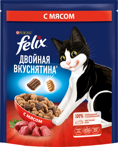 Корм сухой для взрослых кошек FELIX Двойная вкуснятина с мясом, 200г, вид