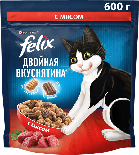 Корм сухой для взрослых кошек FELIX Двойная вкуснятина с мясом, 600г, вид