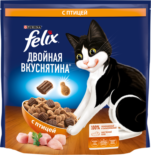 Корм сухой для взрослых кошек FELIX Двойная вкуснятина с птицей, 1,3кг, крупный план