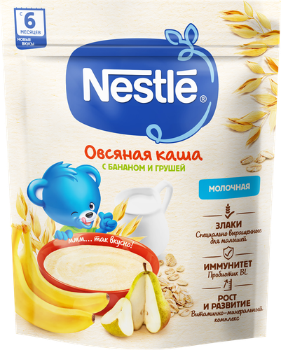 Каша овсяная NESTLE молочная, с бананом и грушей, с 6 месяцев, 200г, фото