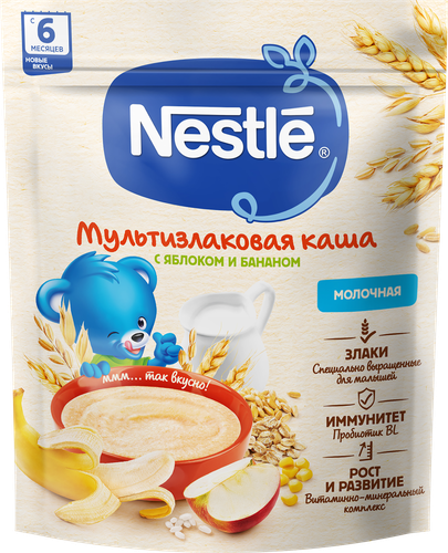 Каша мультизлаковая NESTLE молочная, с яблоком и бананом, с 6 месяцев, 200г, детальное фото
