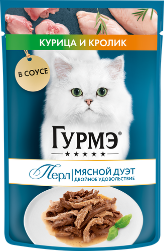 Корм консервированный для взрослых кошек ГУРМЭ Perle Курица и кролик в  соусе, 75г, фото