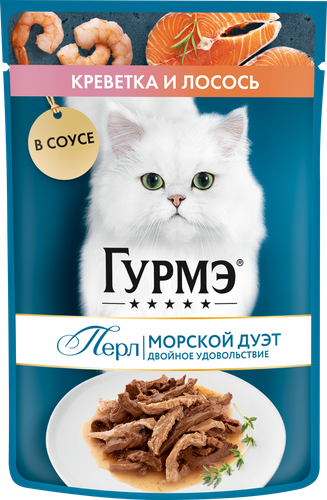 Корм консервированный для взрослых кошек ГУРМЭ Perle Креветка и лосось в соусе, 75г, изображение