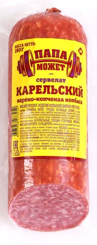 Колбаса копчено-вареная ПАПА МОЖЕТ Сервелат Карельский, 280г, фото