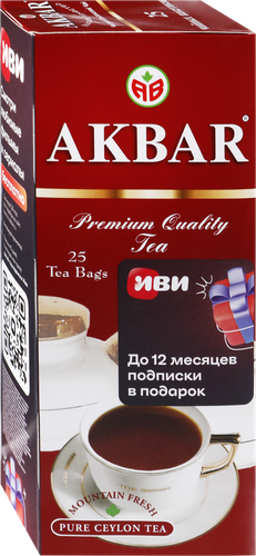Чай черный AKBAR Красно-белая серия Ceylon байховый, 25пак, картинка