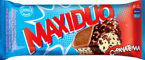 Мороженое MAXIDUO Страчателла 14,2%, без змж, сэндвич, 92г, крупный план