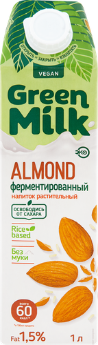 Напиток ячменно-нутовый GREEN MILK Миндаль, 1000мл, детальное фото