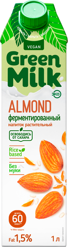 Напиток ячменно-нутовый GREEN MILK Миндаль, 1000мл, детальное фото