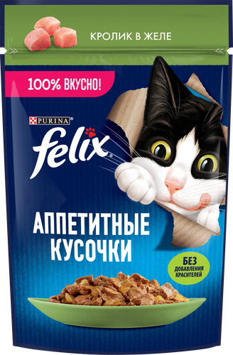 Корм влажный для взрослых кошек FELIX Аппетитные кусочки Кролик в желе, 75г, фотография