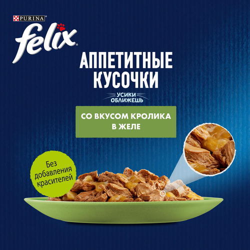 Корм влажный для взрослых кошек FELIX Аппетитные кусочки Кролик в желе, 75г, фотография