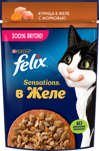 Корм влажный для взрослых кошек FELIX Sensations Курица в желе с морковью, 75г, фото