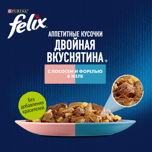 Корм влажный для взрослых кошек FELIX Двойная вкуснятина Лосось и форель в желе, 75г, фотография