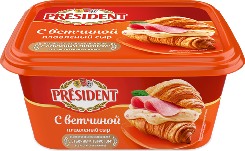 Сыр плавленый PRESIDENT с ветчиной 45%, без змж, 400г, картинка
