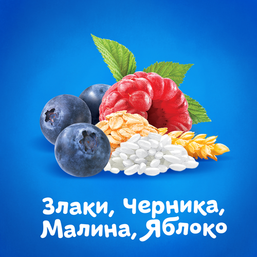 Каша злаковая детская АГУША Укрепляй-ка, молочная с черникой, малиной и яблоком 2,7%, с 6 месяцев, 200мл, изображение