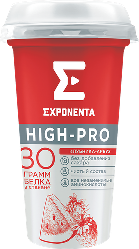 Напиток кисломолочный EXPONENTA High-pro Клубника, арбуз обезжиренный с высоким содержанием белка, без змж, 250г, вид
