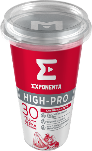 Напиток кисломолочный EXPONENTA High-pro Клубника, арбуз обезжиренный с высоким содержанием белка, без змж, 250г, фото